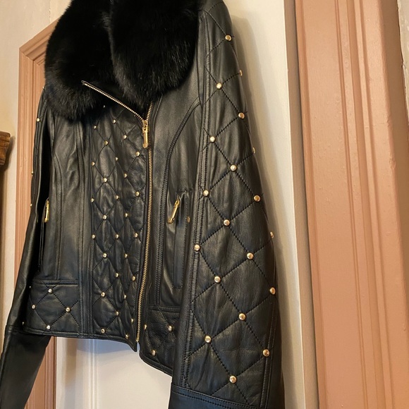 Andres Ghusto Leather Fur Trimmed Moto Jacket - Picture 4 of 5